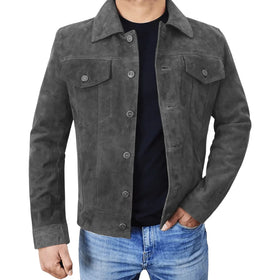 Brian Grey Suede Trucker Jacket